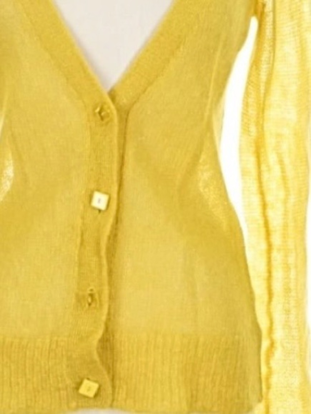 Charlie & Robin Sunny Yellow V-Neck Mohair Cardigan with MCM buttons Translucent